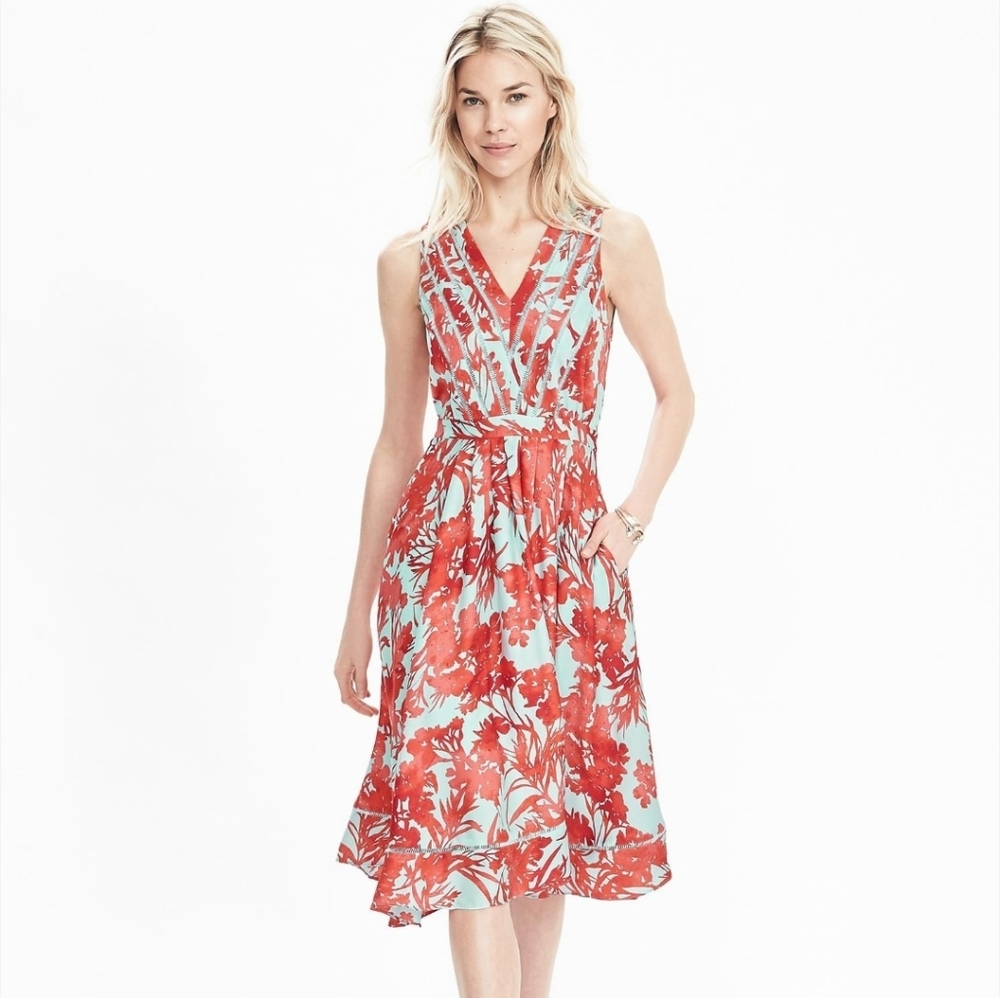 Banana Republic Red  Floral Midi Dress
